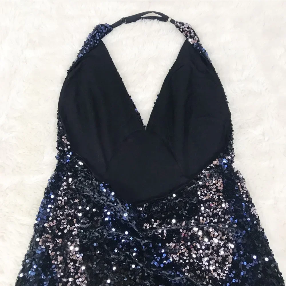 FREE PEOPLE Glitter‎ & Gold Sequin Velvet Midi Dress Blue Black Size Medium New - Picture 13 of 16